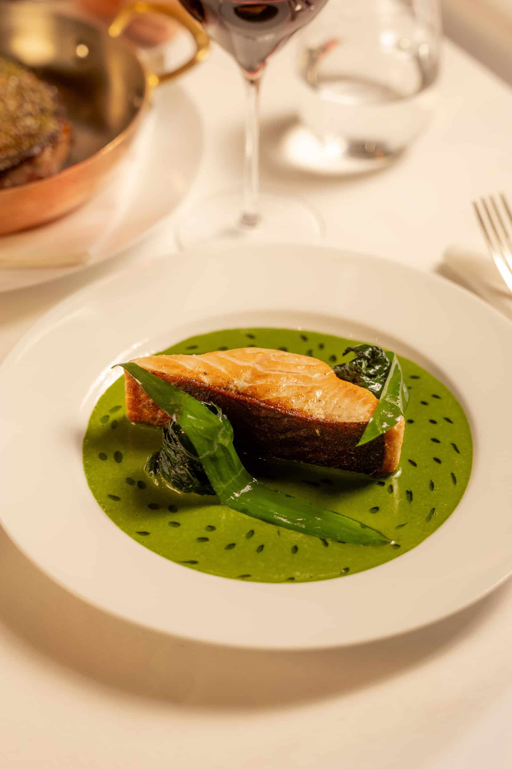 salmon at the nolinski paris's restaurant